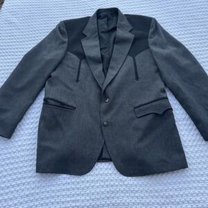 Vintage Circle S Western Sport Coat 44R Gray Yoke Blazer Made‎ USA Rodeo Cowboy